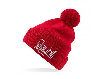 Cepice zimni s bambuli cervena FRONT