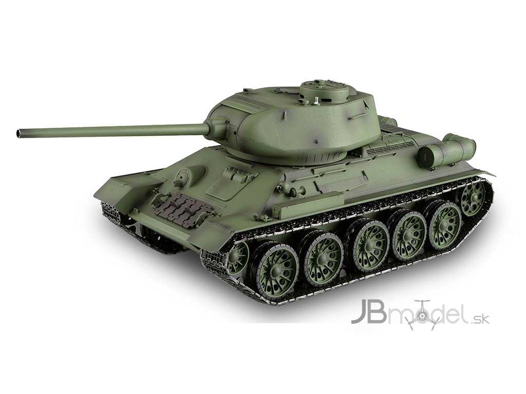 RC tank T-34/85 1:16 - airsoft, dym, zvuk, kov. prevodovka, QC, drevená bedňa