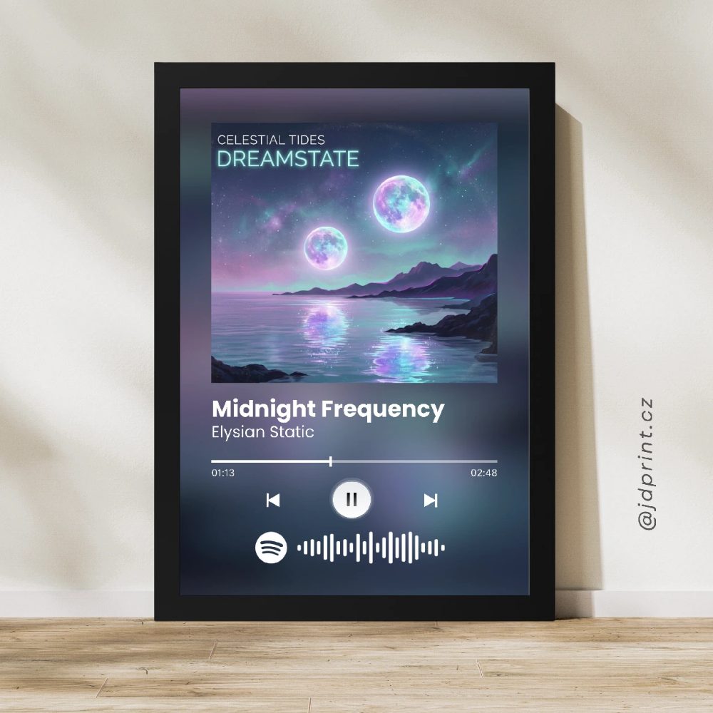 Plakát písničky se Spotify kódem v rámečku