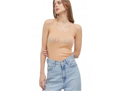 Tričko Guess Jeans WOMAN W3GP43 K9I51 tan  Tričko zdarma při nákupu nad 3000,-!