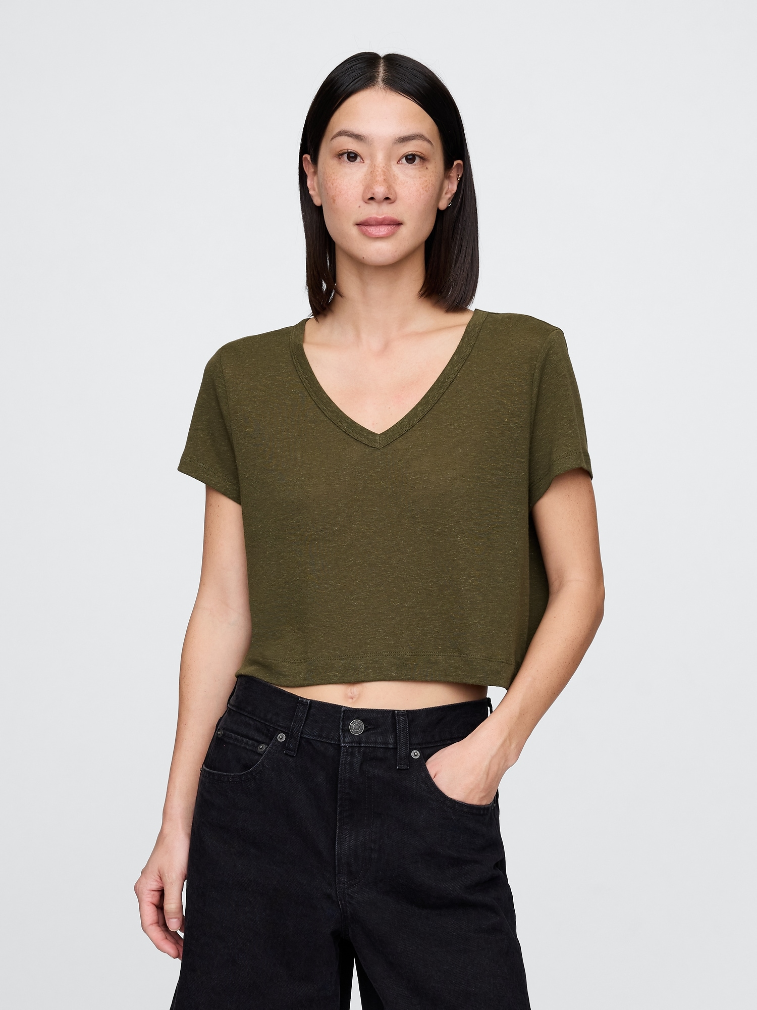 GAP Dámské Lněné crop tričko 778373-06 Velikost: XS
