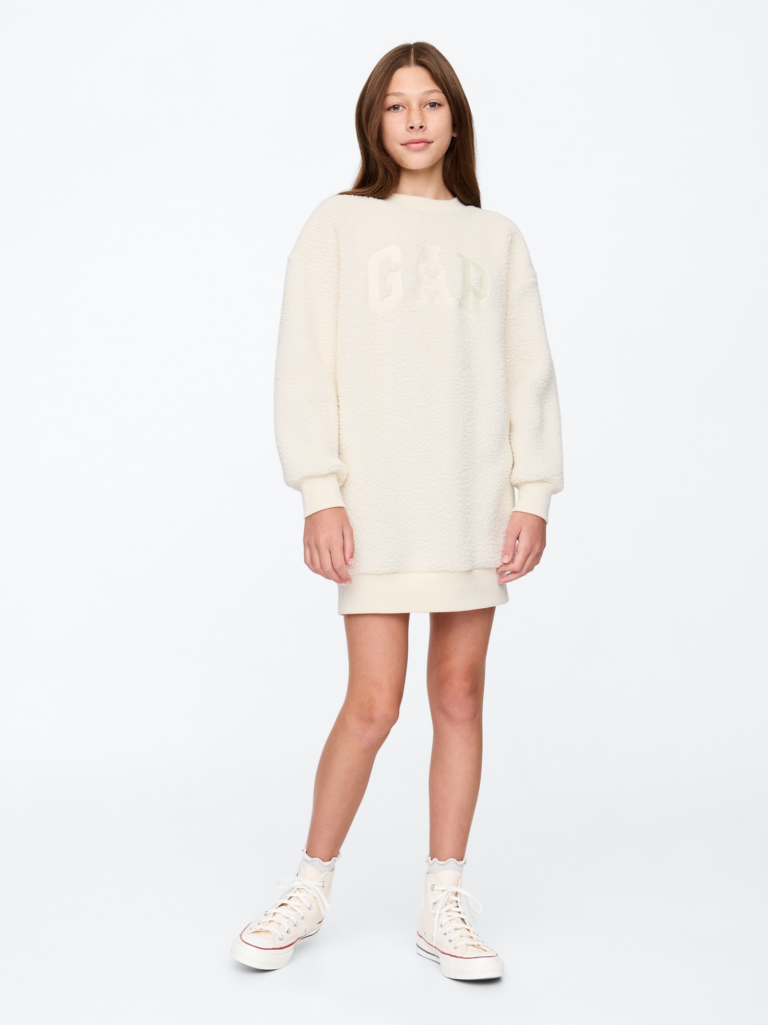 GAP Dievčenské mikinové oversize sherpa šaty s logom 602506-02  Tričko zadarmo při nákupe vyše 120 Euro Veľkosť: XS
