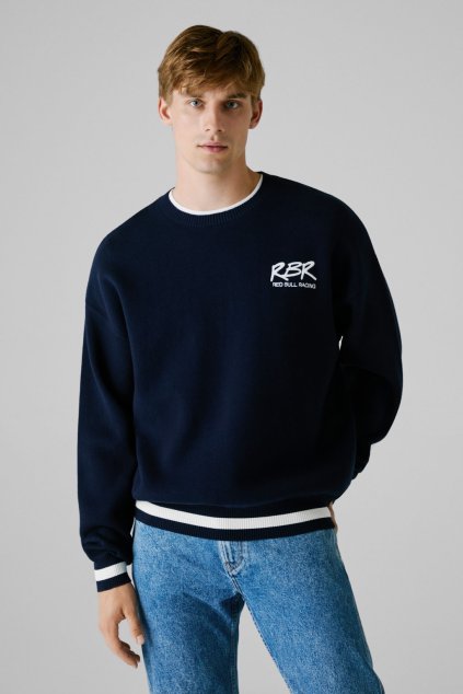Pánský svetr SCRIPT INTARSIA CREW (Barva modrá, Velikost L)