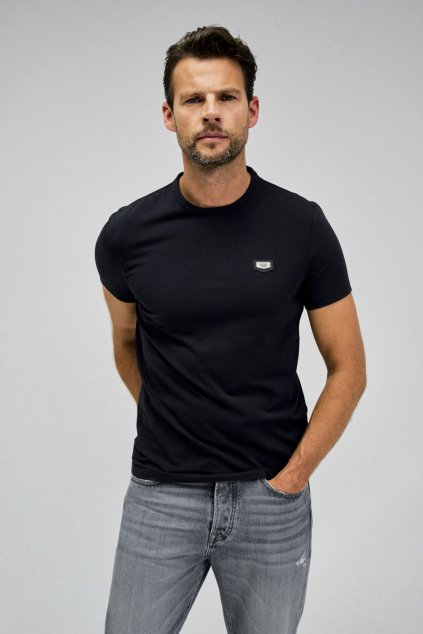 Pánské tričko COTTON T-SHIRT WITH SALSA LOGO APPLIQUÉ (Barva černá, Velikost M)