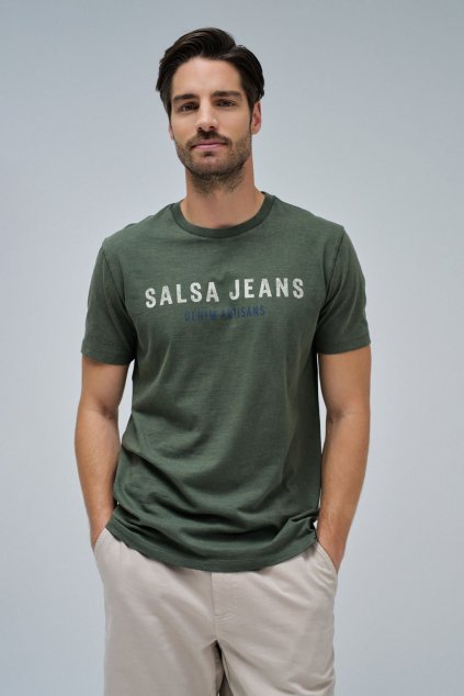 Pánské tričko GARMENT DYE T-SHIRT SLIM FIT BRANDING (Barva zelená, Velikost M)