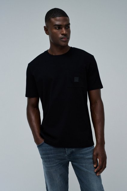 Pánské tričko T-SHIRT REGULAR FIT JACQUARD TEXTURE (Barva černá, Velikost XXL)