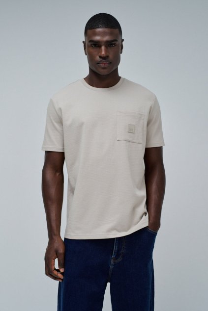 Pánské tričko T-SHIRT REGULAR FIT JACQUARD TEXTURE (Barva béžová, Velikost XXL)