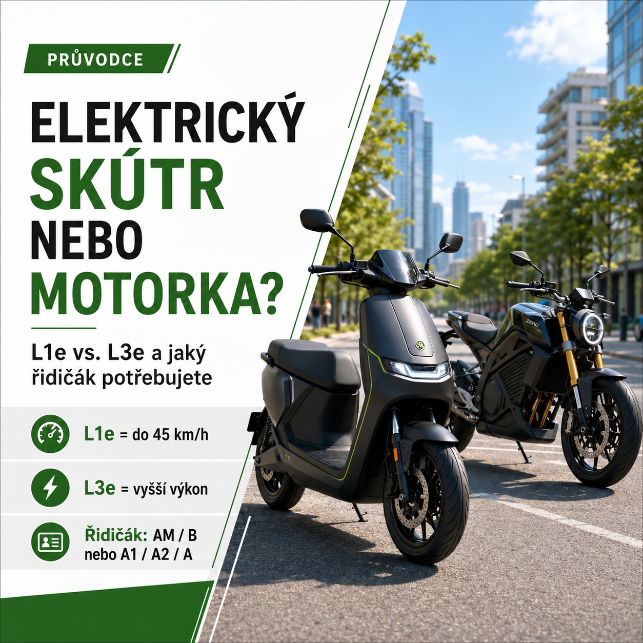 Jak vybrat elektrický skútr nebo motorku: L1e vs. L3e a jaký řidičák potřebujete