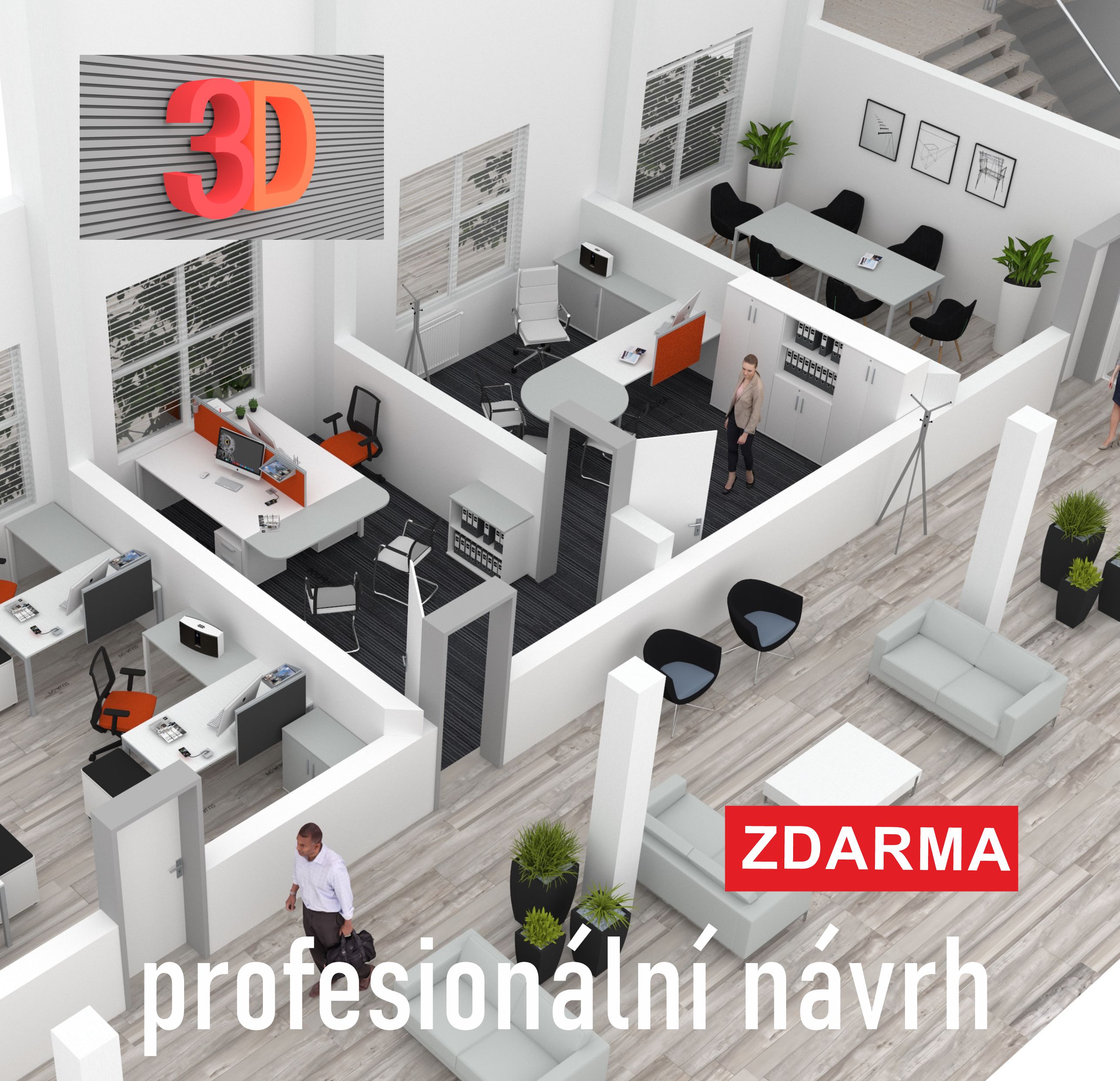 3D návrhy zdarma profesionální konzultace místnost přesné rozměry kóty výkres vizualizace