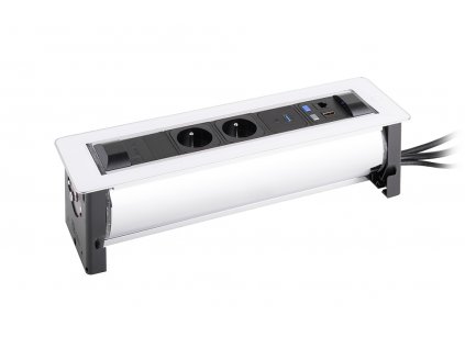 VersaTurn, Elektricky otočný panel, 2x 230V, 2x USB A/C 5V, 1x RJ45, HDMI, bílé sklo