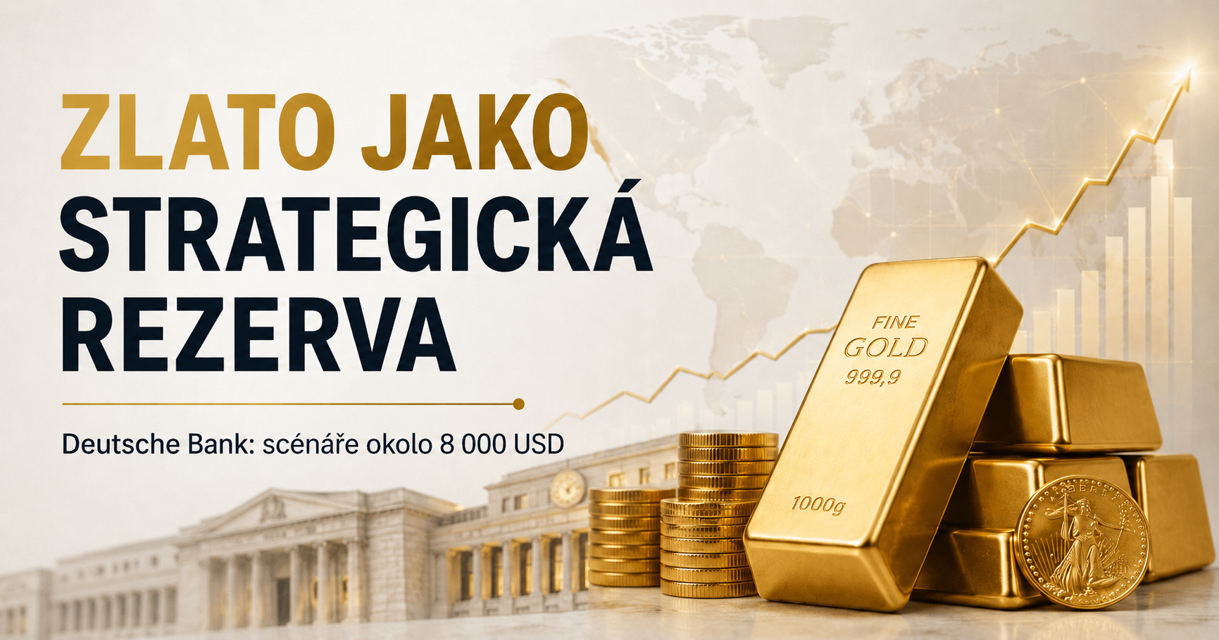 Zlato jako strategická rezerva: Deutsche Bank modeluje scénáře 8 000 až 14 000 USD za unci