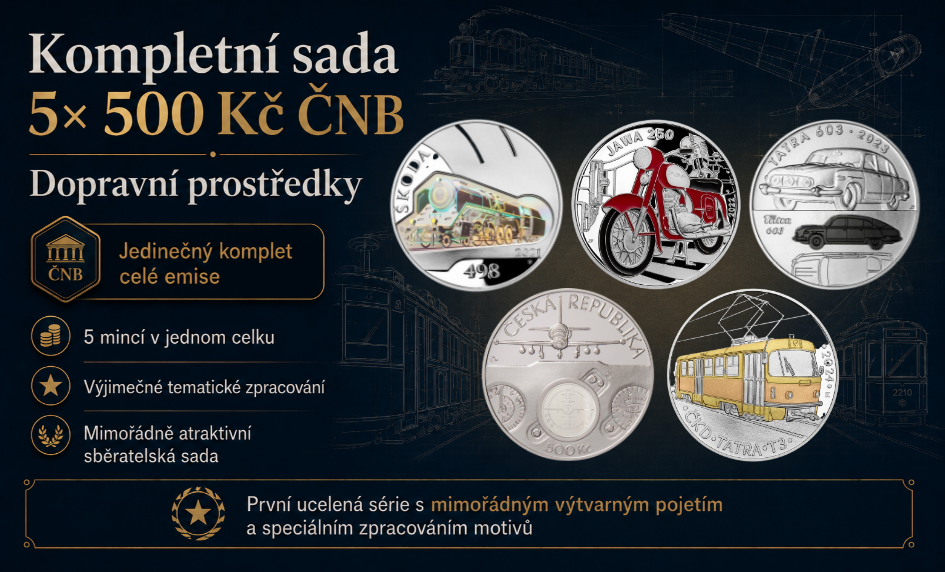 Kompletní sada 5× 500 Kč ČNB – Dopravní prostředky