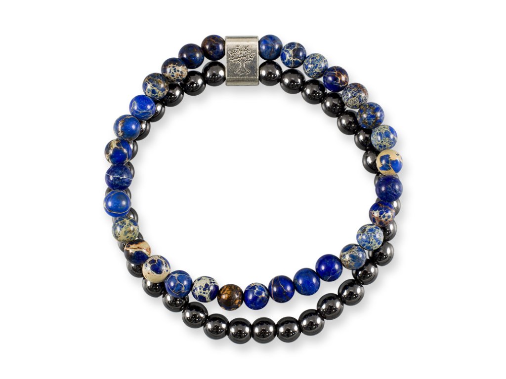 603684 Sodalit & Hematit gulockovy dvojity naramok magneticky