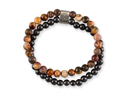 603683 Jaspis leopardi & Hematit gulockovy dvojity naramok magneticky