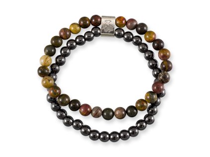 603685 Jaspis & Hematit gulockovy dvojity naramok magneticky