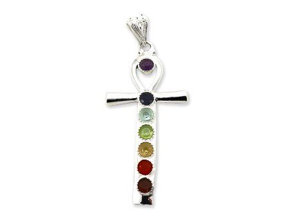 Ankh - egyptský kríž  čakrový prívesok postriebrený  5 x 2,8 cm