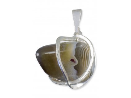 603807 Achát Botswana prívesok tromlovaný postriebrená klietka M