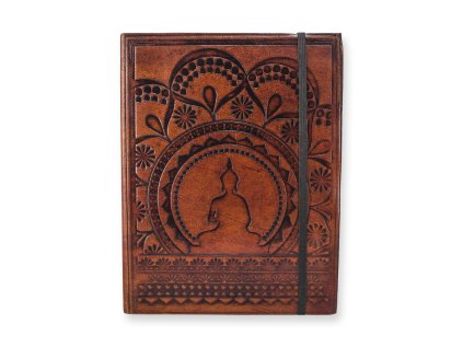 1200329 Zápisník kožený stredný s gumičkou Tibetská Mandala