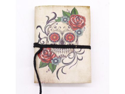 Zápisník kožený - gotický  Lepka s ružou 7x10 cm