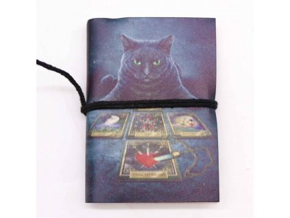 Zápisník kožený - gotický  Mačka magická 7 x 10 cm
