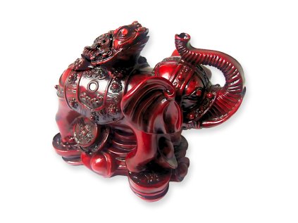 Slon červený so žabou hojnosti na čínskych minciach