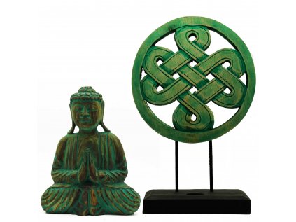 Budha Feng Shui set - Mandala nekonečný uzol zelená
