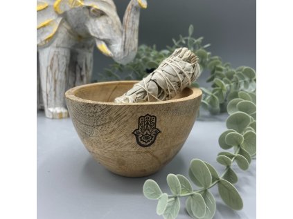 Rituálna miska drevená - Hamsa  12 x 7 cm