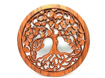 Strom lásky so srdiečkovými lístkami  vyrezávaný kruh na stenu 40 x 2,5cm