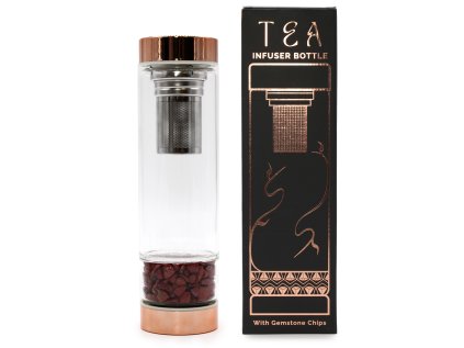 Fľaška sklenená na čaj s Červeným jaspisom  23,8 x 6,3 cm