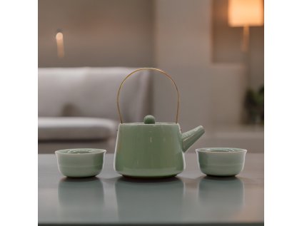 Čajový set bylinkový - Svetlo zelený  čajník a 2 šálky