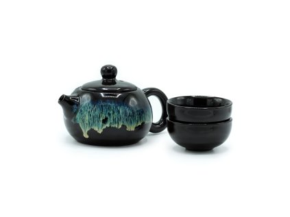 Čajový set bylinkový - Hnedá glazúra  220ml - čajník a 2 šálky