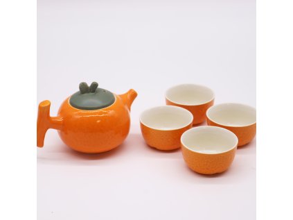 Čajový set bylinkový - oranžový  200ml - čajník a 4 šálky