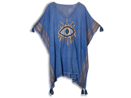 Nomád Sari - Kaftan Ručne Maľovaný - Zlaté oko - Modrý  90 x 100 cm