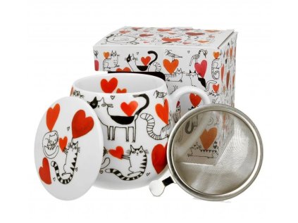 Hrnček bylinkový Mačky so srdiečkami  0,43l porcelán
