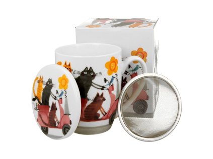 Hrnček bylinkový Cats on scooter  0,36l porcelán