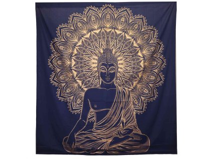 Prikrývka bavlnená COLOR dvojlôžko Budha - modrá zlatá  230 x 200 cm