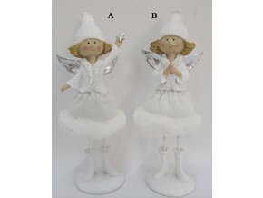 Vánoční anděl bílý s vlněnou sukní, 20x9x7 cm, mix druhů