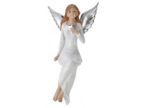 Sedící anděl s glitry B 16 cm