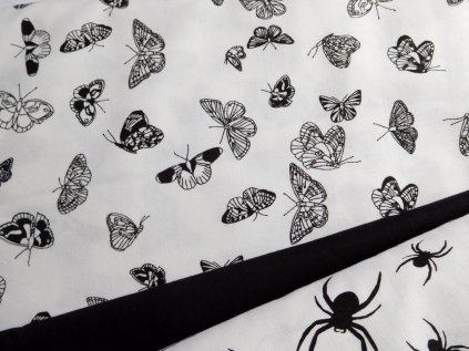 Černí motýlci - bílá látka - plátno - bavlna - metráž
