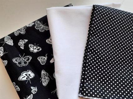 balicek zbytky cernobila kolekce motyl punticek bila