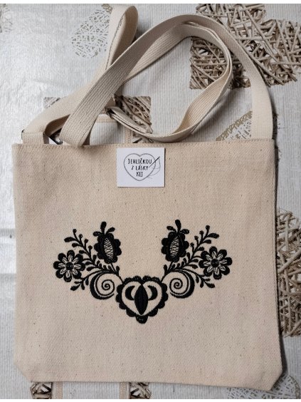 Folklórní kabelka režná - SRDCE S KVĚTINAMI