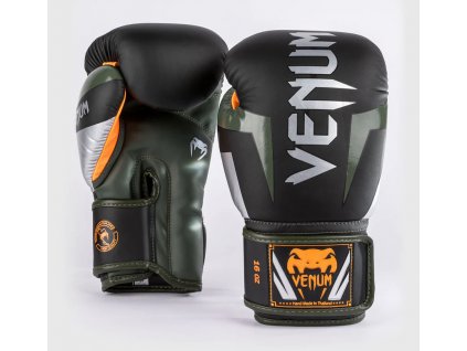 Boxerské rukavice Venum Elite černá/stříbrná/khaki (Velikost 10oz)