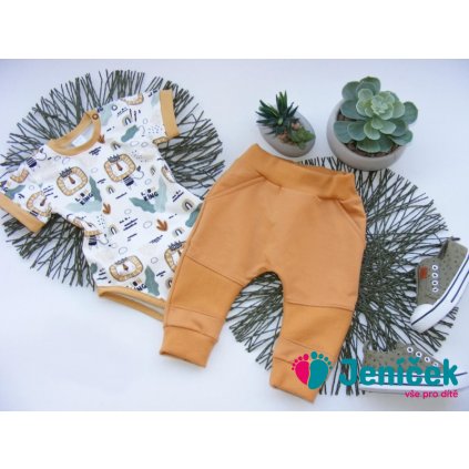 G-baby 2-dílná sada body kr. rukáv, tepláčky Lion - horčicová