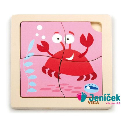 Dřevěné puzzle pro nejmenší Viga 4 ks Krab