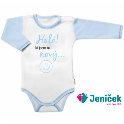 Body dlouhý rukáv s vtipným textem Baby Nellys, Haló! Já jsem tu nový, vel. 68, kluk