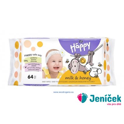 BELLA HAPPY BABY Vlhčené ubrousky mléko a med 64 ks