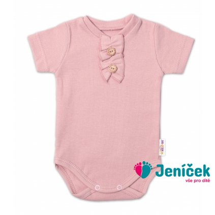 Baby Nellys Kojenecké žebrované body s knoflíčky kr. rukáv, Girl - pudrové