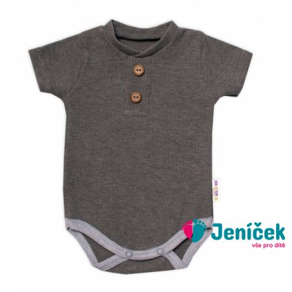 Baby Nellys Kojenecké žebrované body s knoflíčky kr. rukáv, Boy - šedé, vel. 68