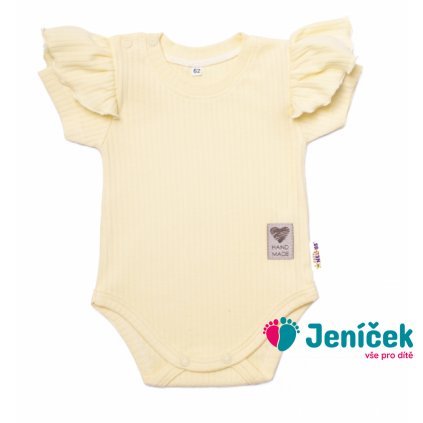 Baby Nellys Bavlněné žebrované body s volánkem, kr. rukáv, Summer Girl - žluté