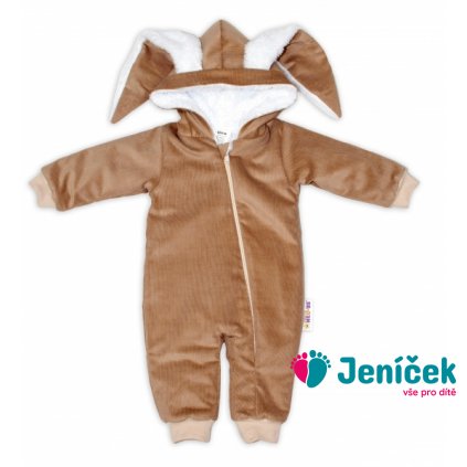 Baby Nellys Manšestrová kombinézka/overálek s kožíškem Cute Bunny - hnědá
